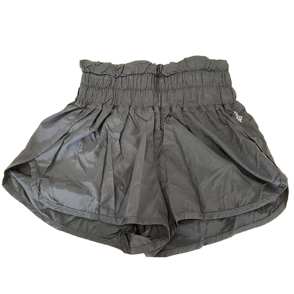 Free People Movement High Waisted Buckle Shorts S Black Elastic Waist SI12
